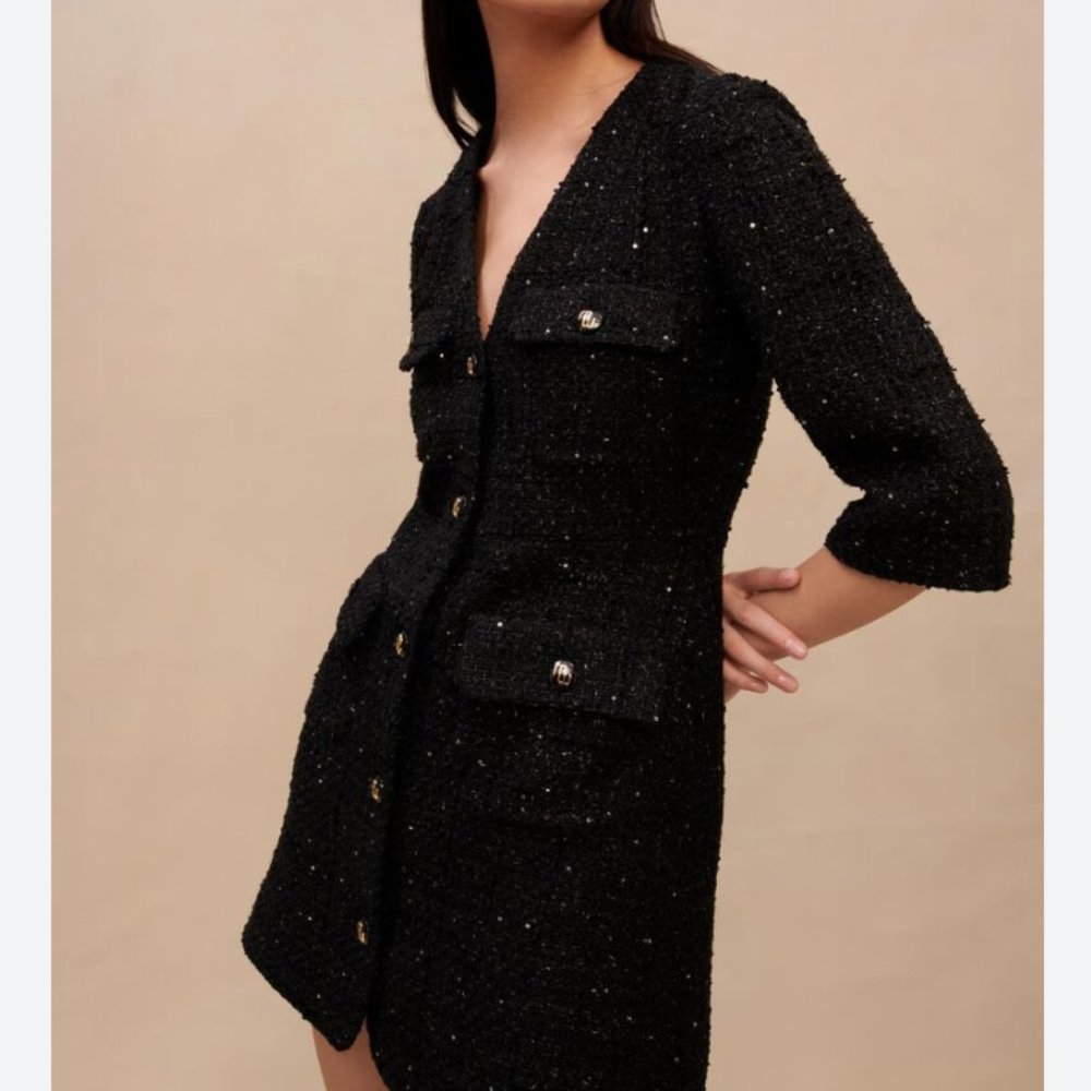 Maje Rollysama Glitter Black Tweed Dress